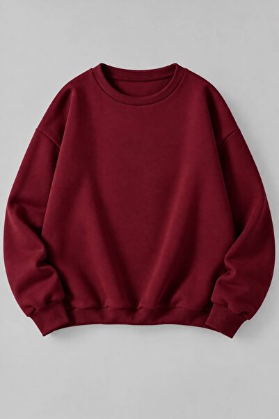 trendgar Mavi Lacivert Bordo 3Lü Bisiklet Yakalı Düz Sweatshirt