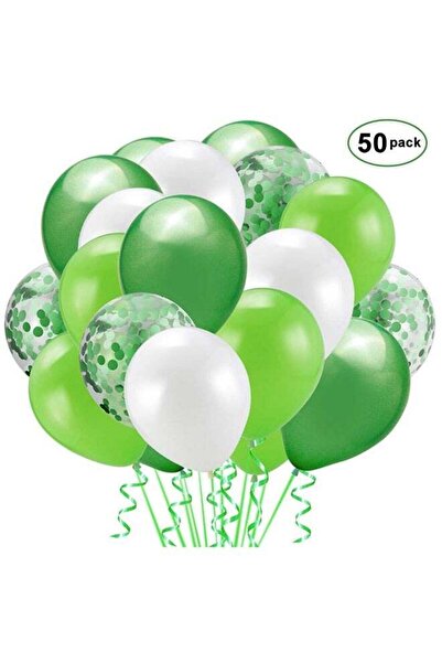 Gerani 50-Piece Birthday Party Decoration Confetti Balloon Set Green and Whit...