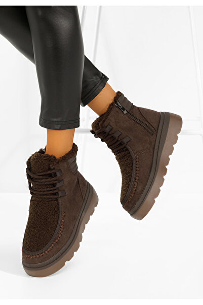 B T Shoes Γυναικείες μπότες με επένδυση γούνας Ίβετα καφέ