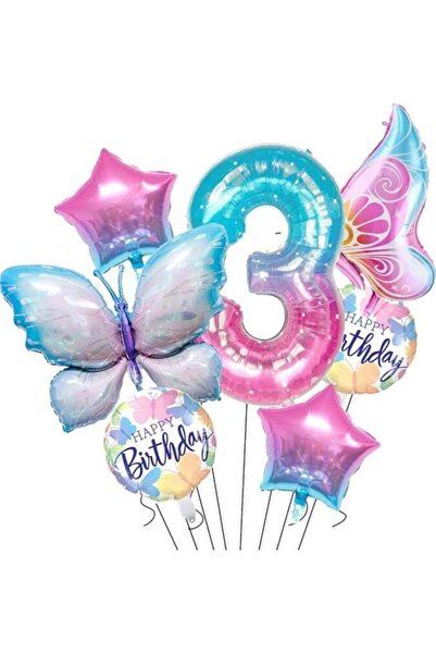 GEREE Butterfly Party Decorations Foil Balloons 3st One Birthday colorful Sta...