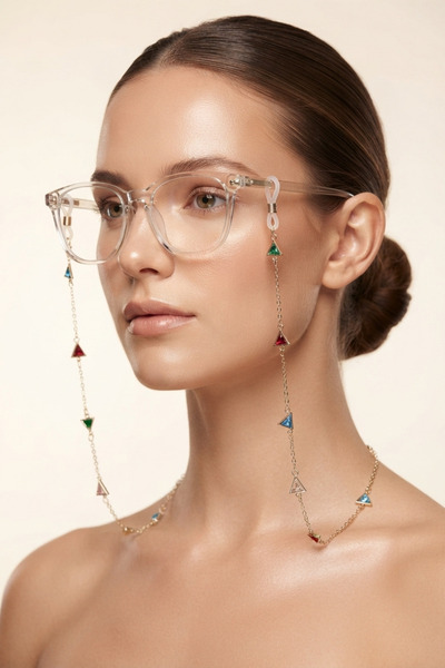 PETEK AKSESUAR Elegant Triangle Shape Colorful Stone Brass Glasses Chain