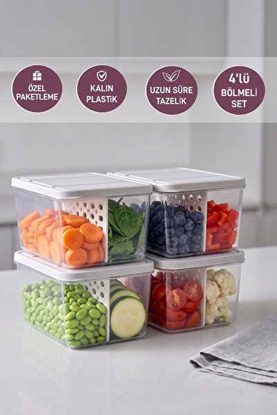 SELKA HOME 4 Pieces Deep 1 Lt. Nora Compartmentalized Organizer Refrigerator ...