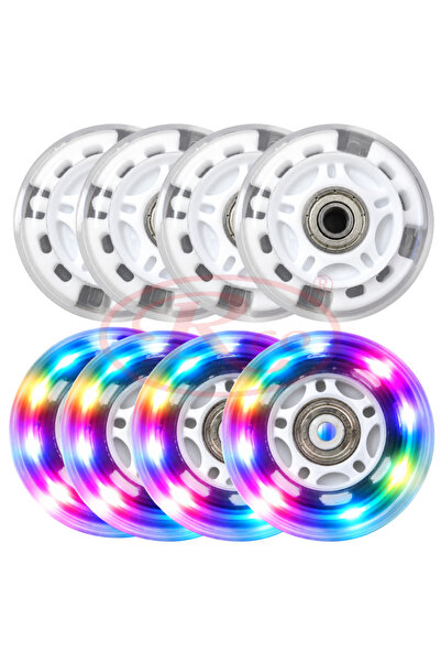 RCO Roti role inline cu lumini LED, set 8 bucati, 70mm / 84A, ABEC7, PU, pent...