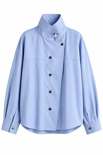 Laluvia Blue Snap Button Shirt Jacket - 5131