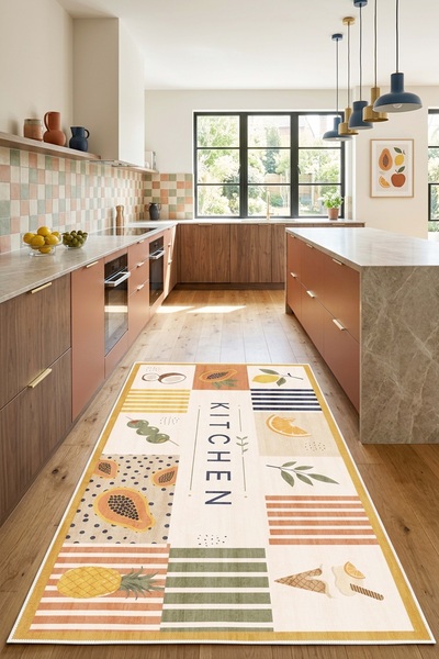 West Home Makinede Yıkanabilir Kaymaz Taban Leke Tutmaz Dijital Mutfak Halısı