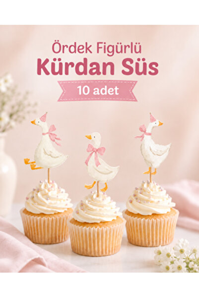 P&B COLLECTION WORKSHOP Ördek Temalı Cupcake Kürdanı 10 Adet Pasta Süsü Pembe...