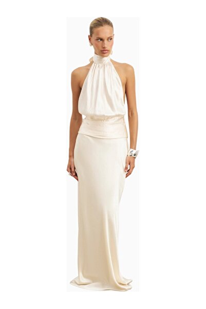 BECAUSE OF ALICE Crushed Satin Bias Cut Maxi Women's Skirt