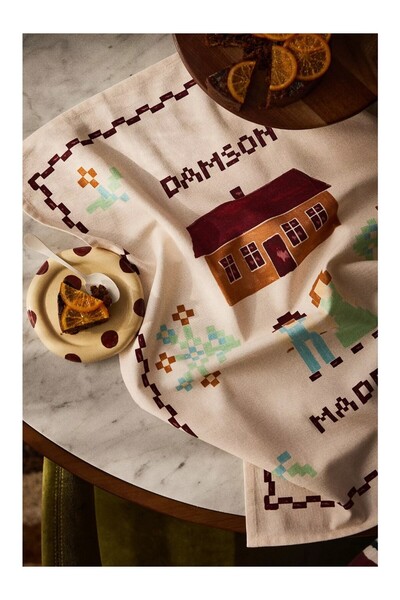 Anthropologie Damson Madder Hand-Painted Patterned Cotton Kitchen Towels, Set...