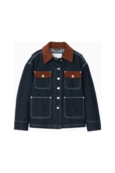 3.1 Phillip Lim Denim Ranch Contrast Velvet Detailed Women's Jacket