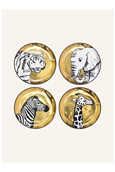 Jonathan Adler Animalia Set of 4 Coasters 10 Cm, Porcelain Gold Detailed