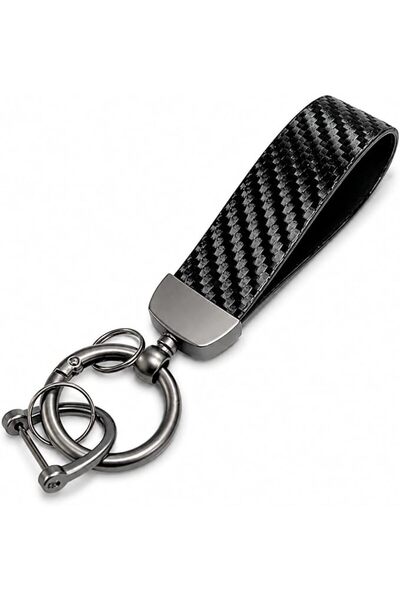 Generic Car Keychain with Anti Loss D Ring and 2 Metal Key Rings, Carbon Fibe...