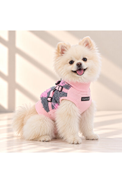 puppia Köpek Kazağı Göğüs Tasmalı Peluş Pembe Çiçek Desenli