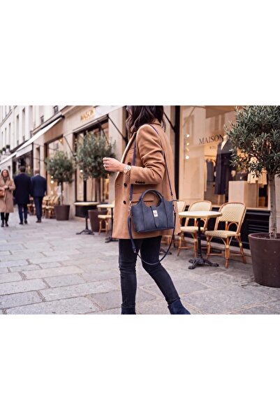 Generic Brand Smoked Blue Suede Women's Bag with Lock Detail and Small Hand S...