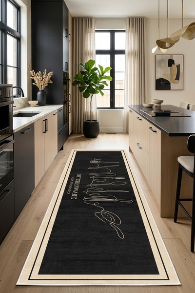 West Home Makinede Yıkanabilir Kaymaz Taban Leke Tutmaz Dijital Mutfak Halısı