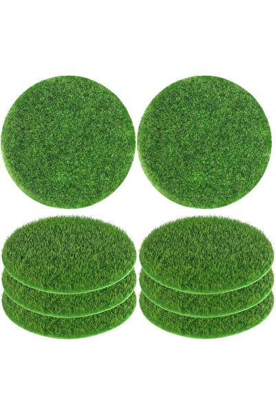Generic 8pcs Miniature Artificial Moss Mat Round Non-woven Lawn Grass Pads Fo...