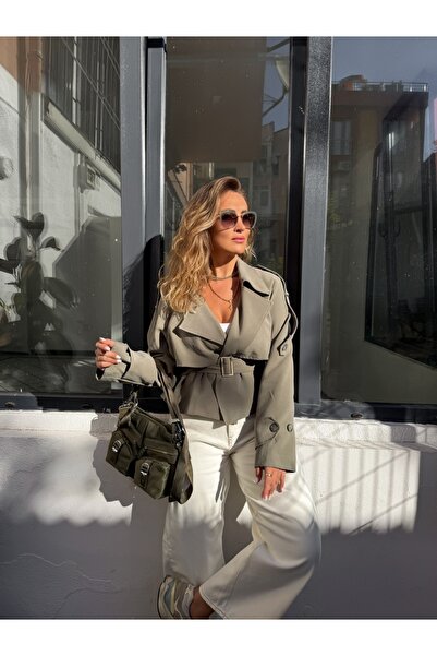 Zerrincan Giyim Haki Bağcıklı Apoletli Kısa Trençkot