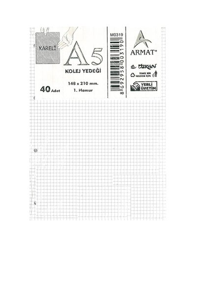 ARMAT Kolej Yedeği 70 Gr Kareli A5 Kağıdı 40 Yap. 1 Pk