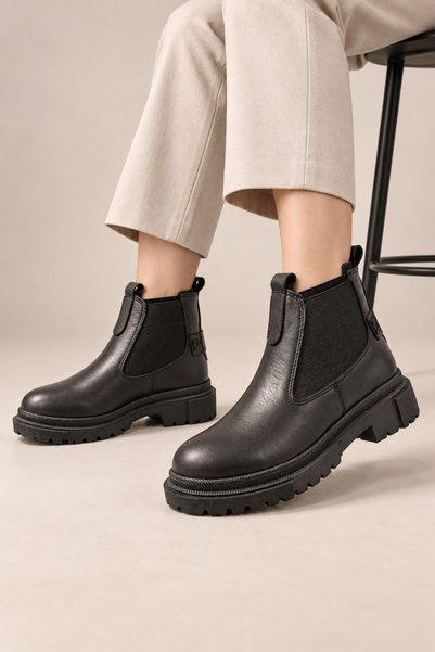 MT Women's Genuine Leather Elastic Flat Boots
