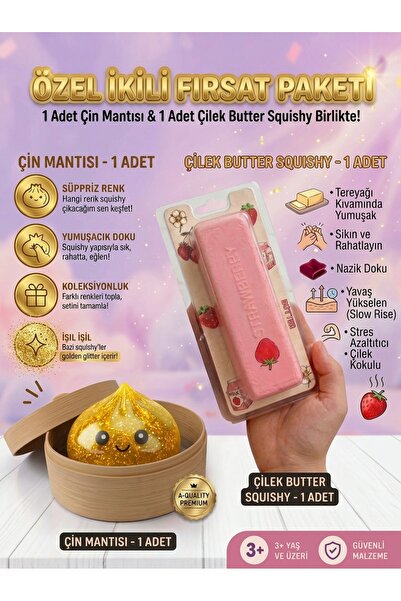 vittuc Dev Boy Renk Seçenekli Simli Çin Mantısı Squishy + Çilek Kokulu Butter...