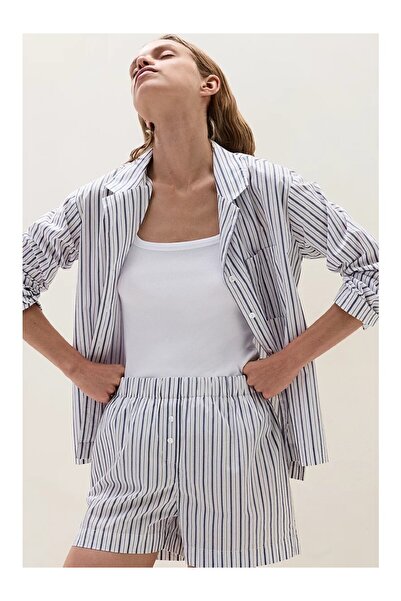THE WHITE COMPANY Women's Organic Cotton Striped Poplin Pajama Shorts