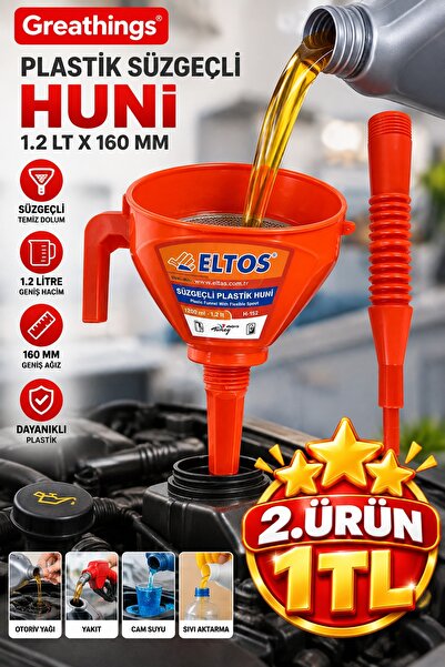 Greathings 1.2 Lt 160 mm Plastic Strainer Funnel with Flexible Spiral Hose fo...