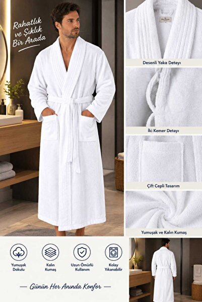 LUNA SACRA Kadın Erkek Unisex Bornoz Yumuşak Kalın Kumaş Çift Cepli Çift Keme...