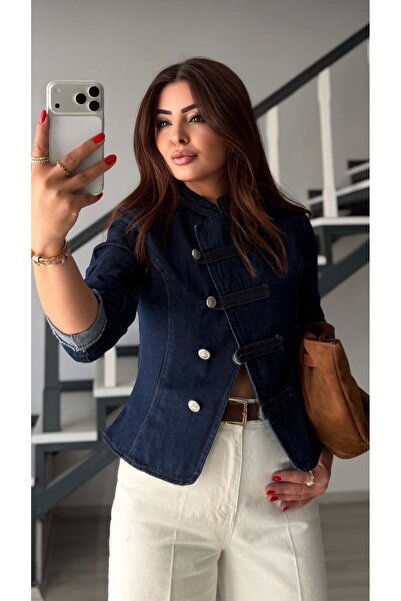 Oslove Lacivert Hakim Yaka Napolyon Denim Ceket