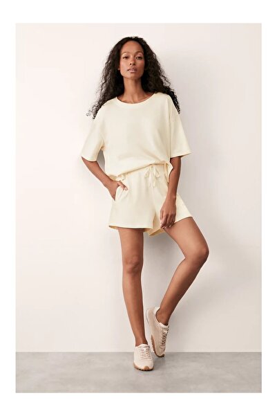 THE WHITE COMPANY Organic Cotton Half Zipper Short Sleeve Women's Sweatshirt