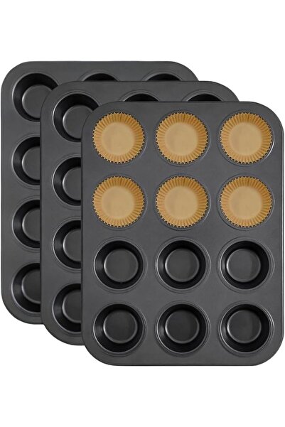 Home Zone 3 Packs Nonstick Round Muffin Baking Pan Tin, 12-Cup Muffin Tin, Cu...