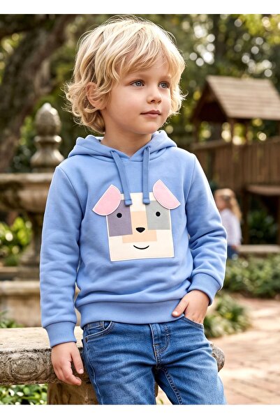 Ozmoz By Mukadder Özden Organic Hooded Blue Little Boy Sweatshirt