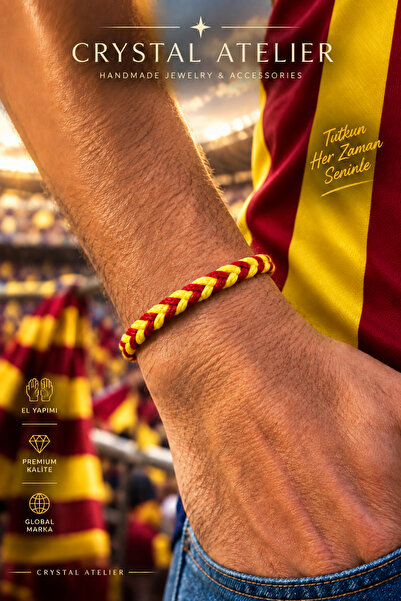 Crystal Atelier Macrame Yellow Red Fan Bracelet Handmade Adjustable Unisex Kn...