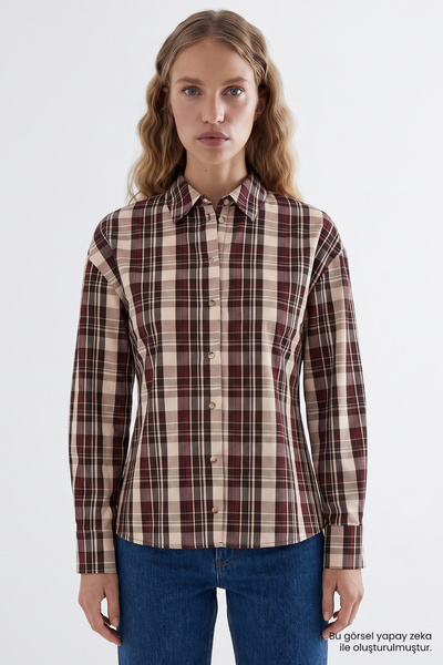 Exquise Arka Pilili Uzun Kollu Slim Fit Çıt Çıtlı Gömlek