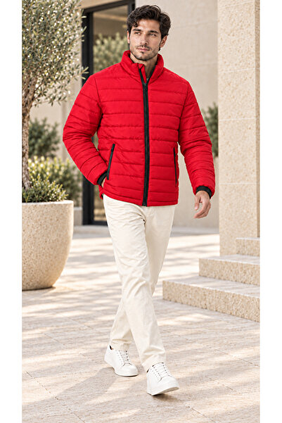OTAKU Men's Stand Collar Zippered Quilted Puffer Coat