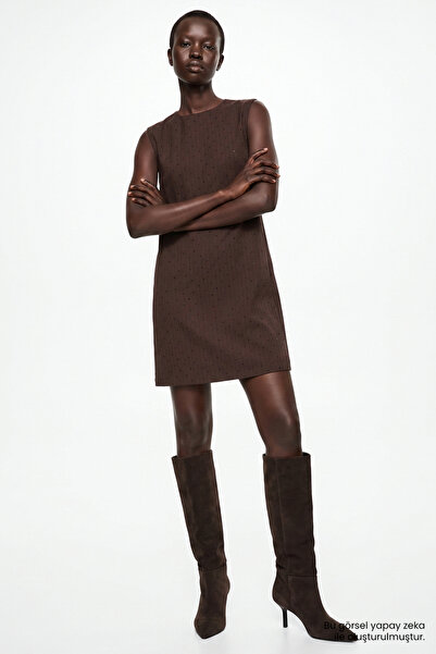 Exquise Stoned Zipper Lined Regular Mini Dress