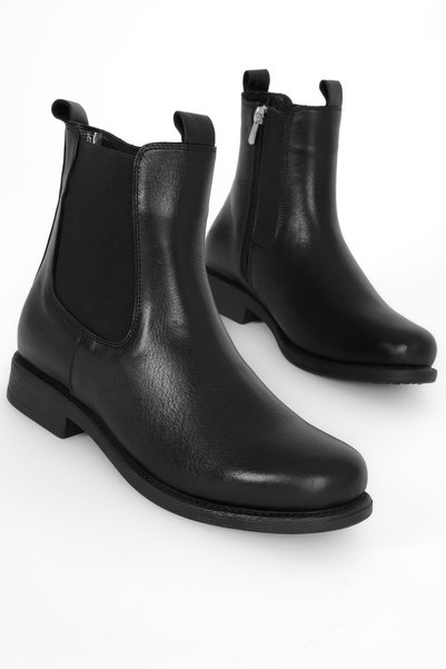 MY DERİ Allow Women's Genuine Leather Rubber Detailed Zippered Ankle Boots B4748