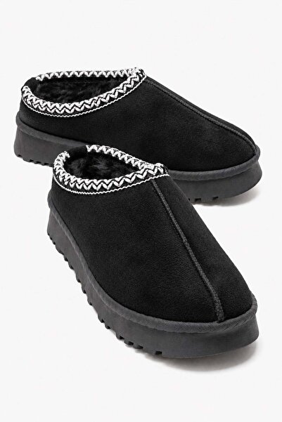 CCWAY AYAKKABI Low-Sole Fur Slippers Black