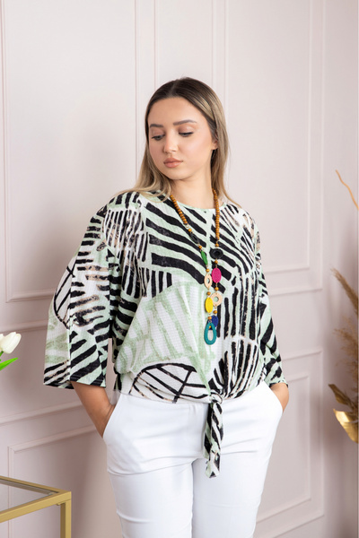 OEM Bluza cu imprimeu safari print verde si colier decorativ