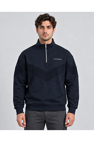 Erkek Dik Yaka Yarım Fermuarlı Şardonsuz Sweatshirt