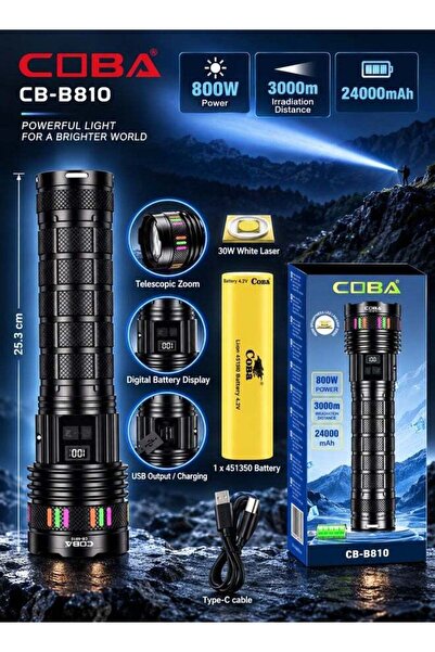 COBA CB-B810 Type-C Rechargeable Telescopic Zoom Flashlight with Digital Disp...