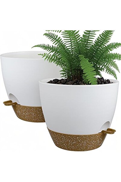 GENERAL 12 Inch Large Plant Pots with Water Tank Base - 2 Pack Self Watering ...