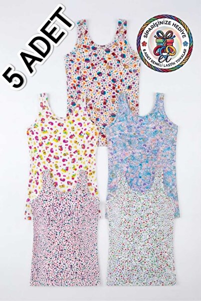 Tutku Pack of 5 Girls' Cotton Lycra Wide Strap Mixed Pattern Undershirts |   ...