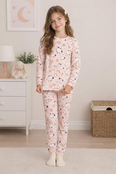 Pina Kids طقم بيجامة قطنية مطبوعة بزهور وشرائط على شكل خروف للفتيات TKM1025