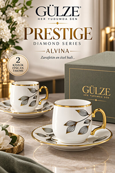 GÜLZE Prestige / Diomand Series / ALVINA Model 2 Kişilik Kahve Fincan Takımı ...