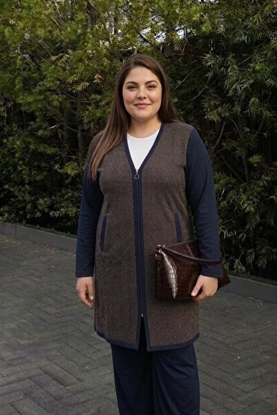 onno style women Patterned Steel Knitted Long Women's Jacket