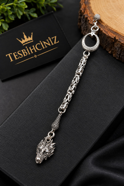 tesbihciniz 🐺 Kurt Başı Detaylı Gümüş Kaplama Püskül – Tesbih Püskülü