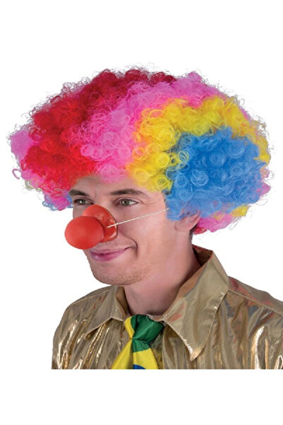 Lovesta Home Colorful Curly Afro Clown Bonus Wig 110 Gr and Orange Noisy Nose