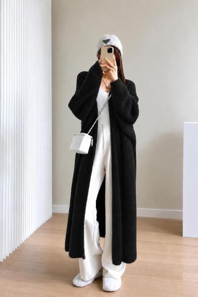Gülce moda Γυναικείο Oversize Μακρύ Πλεκτό Ζακέτα με Γιακά Σάλι