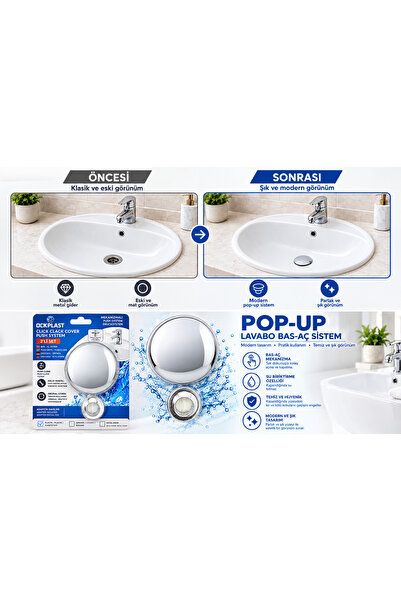 ock plast Paslanmaz 304 Krom - Gümüş Pop-up + Yüzük otomatik lavabo sifonu -ü...