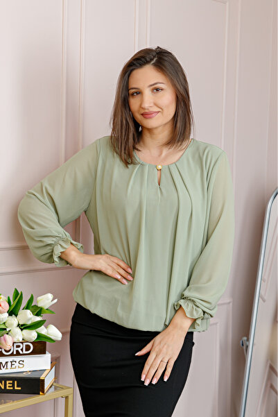 OEM Bluza eleganta dama Sheila din voal cu captuseala - Verde pastel
