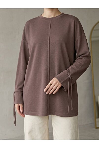 Foremia Pique Tunic with Sleeve Piping Detail - Brown